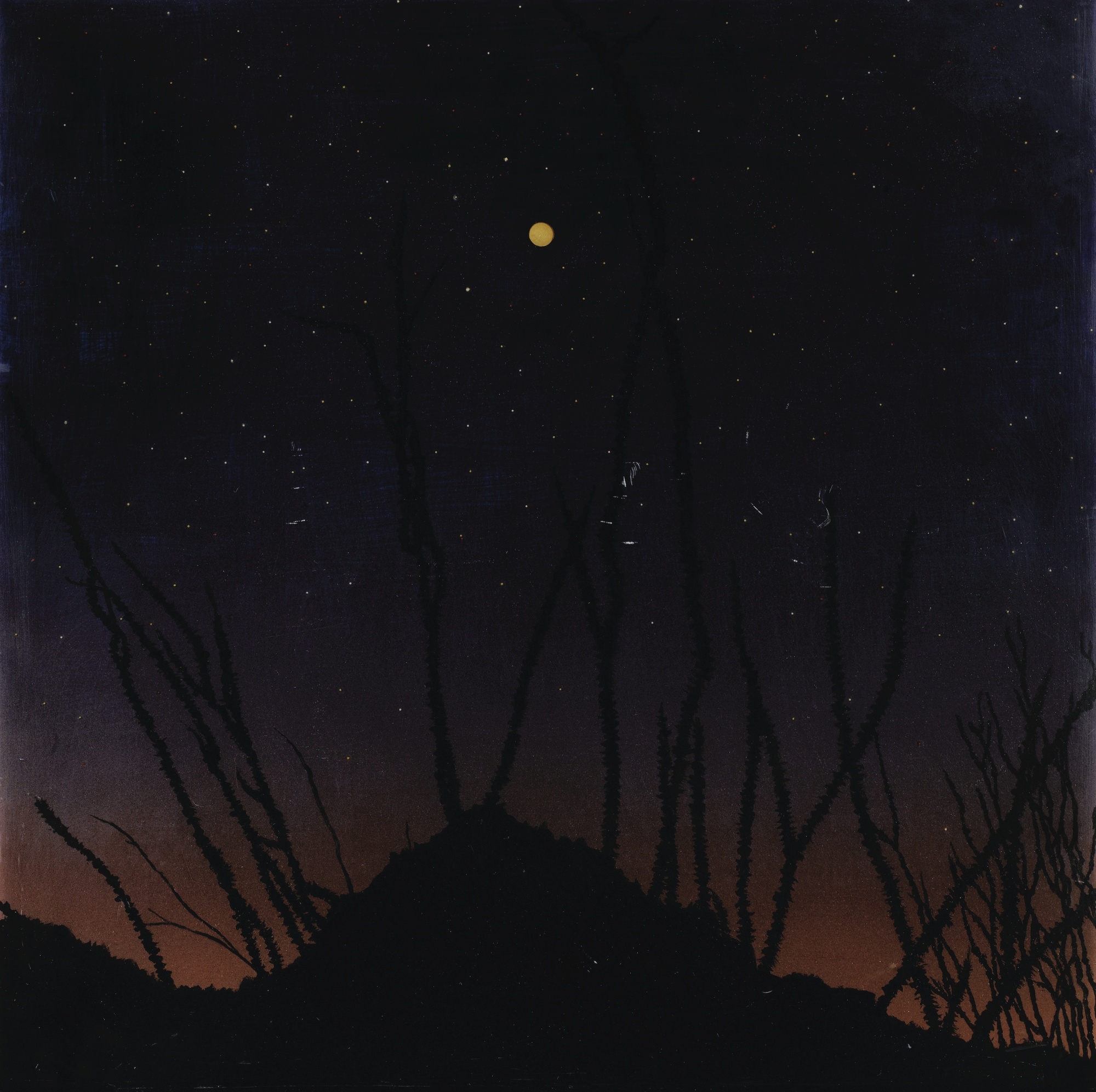 Artwork by Fred Tomaselli, MOON OVER ABIQUE, Made of acrylic and resin on panel