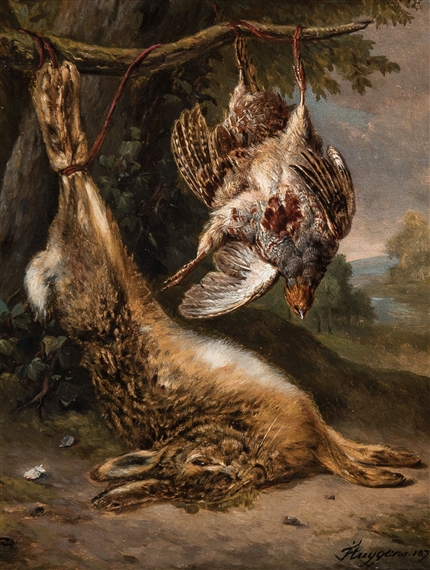 Still Life of Game with Hare and Partridges by François Joseph Huygens, 1878