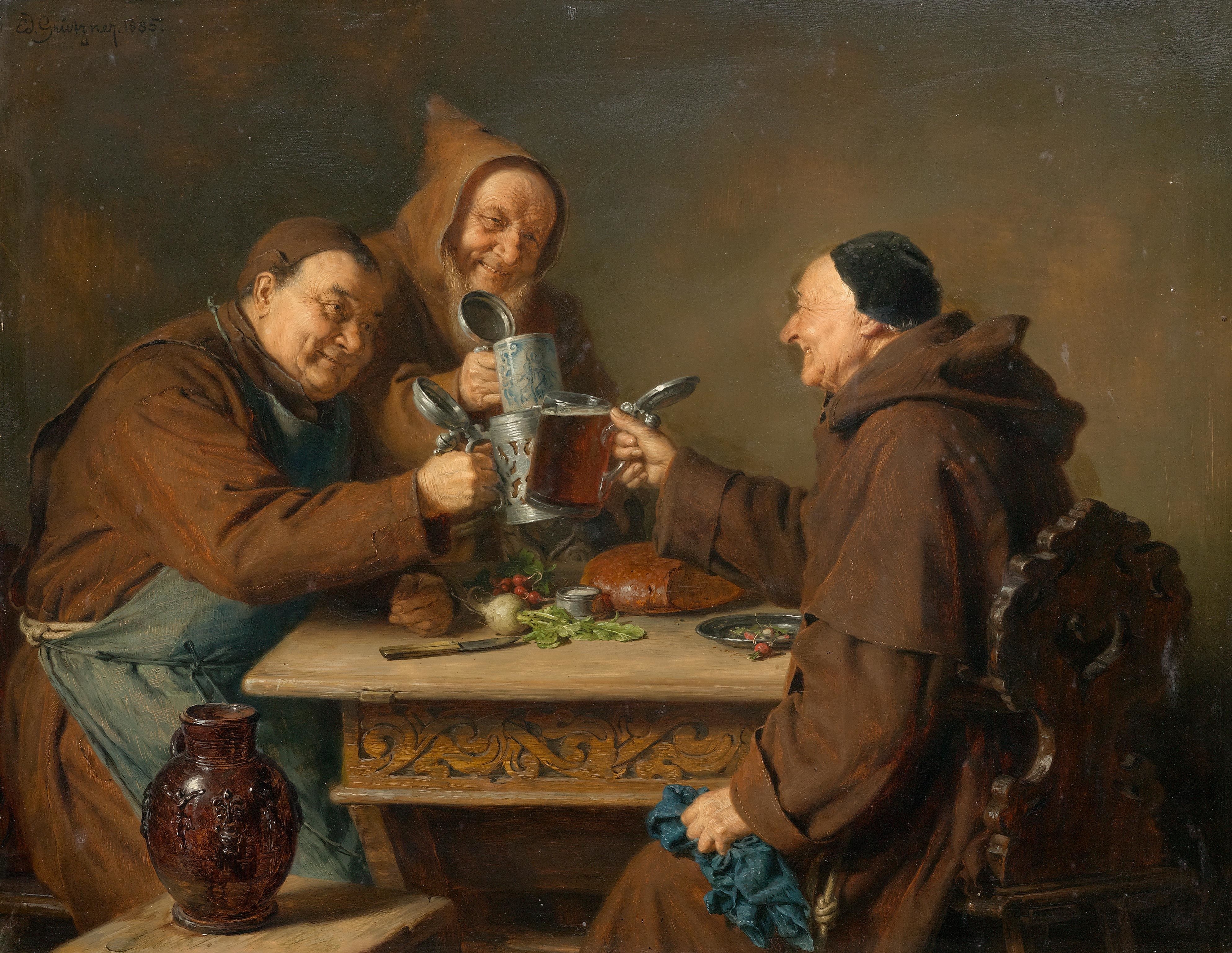 Three monks at mealtime