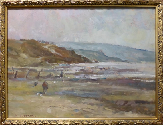 Figures on the beach at Sandsend by David Curtis