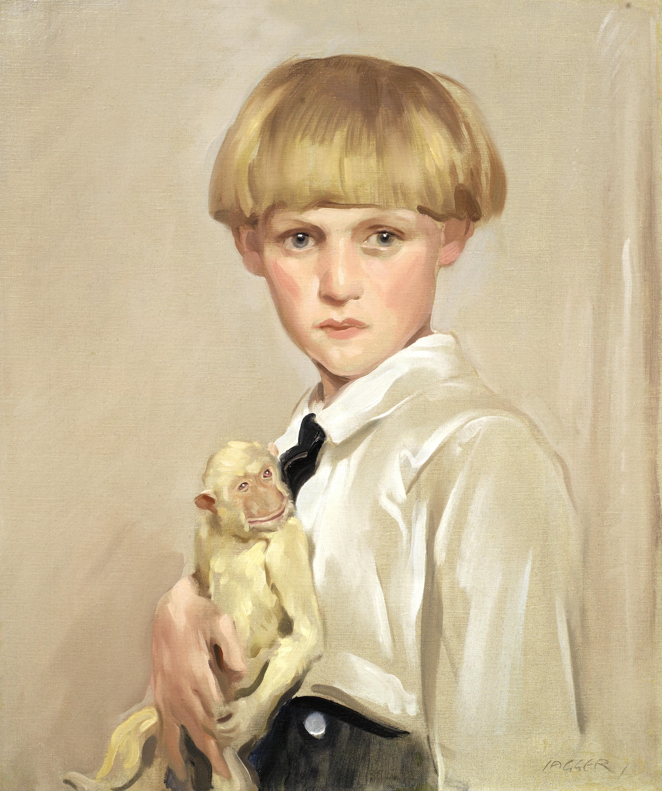 Portrait of a boy with his monkey by David Jagger