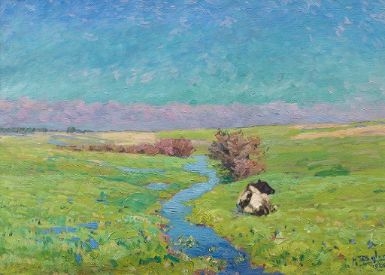 Vache au pré by Henri Deglume, 1922