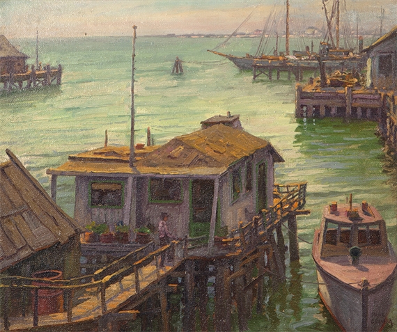 Seattle - Lake Washington, figure on a dock by Paul Grimm