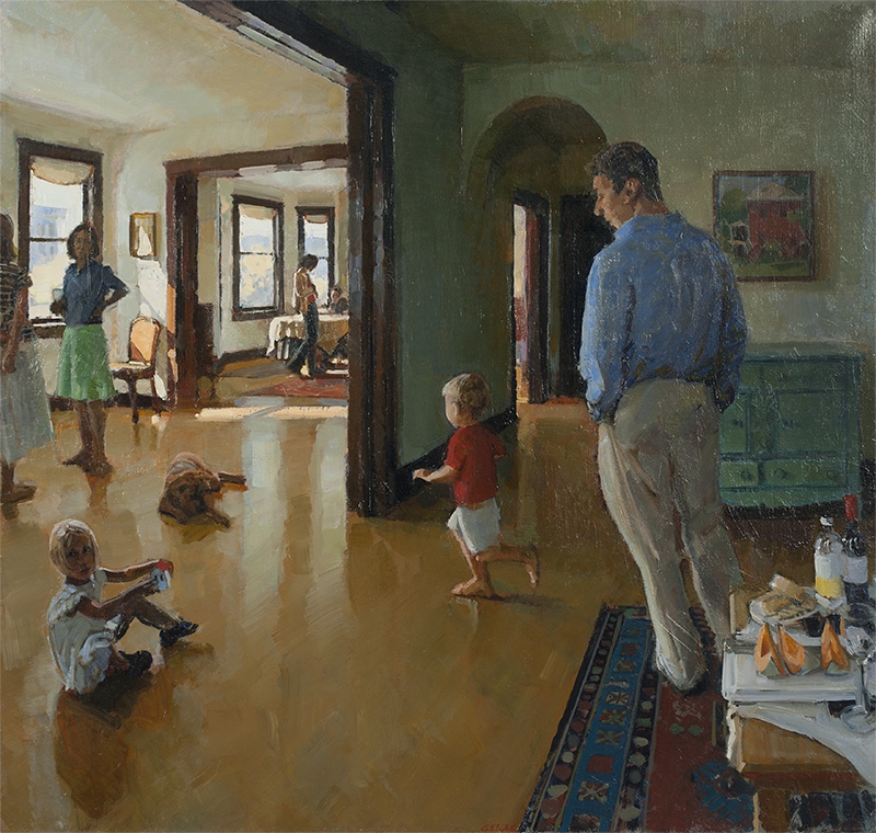 Artwork by Philip Geiger, House, figures in an interior, Made of oil on canvas