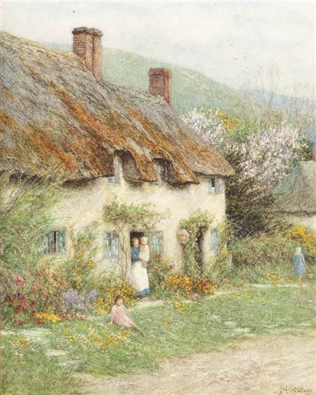At the cottage door, near Bridport, Dorset by Helen Allingham