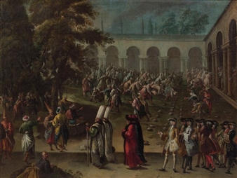 2 Works: Cortège de l'Ambassadeur à Travers la Seconde cour du Sérail, Dîner Offert à l'Ambassadeur par le Grand Vizir Avant l'Audience - Italian School, 18th Century