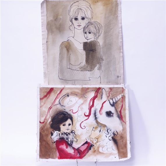 2 works, Woman & Child;Girl & Unicorn
