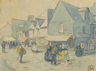 Rue animée en Bretagne - Charles Herbert Moore