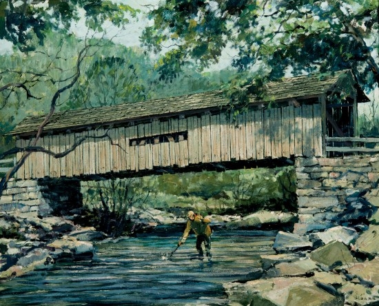 Artwork by Eric Sloane, Old Covered Bridge, Made of Oil on board