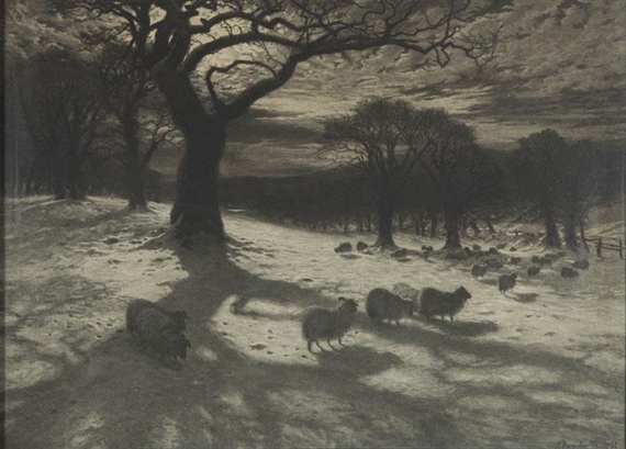 Pejzaz nocny z owcami by Joseph Farquharson