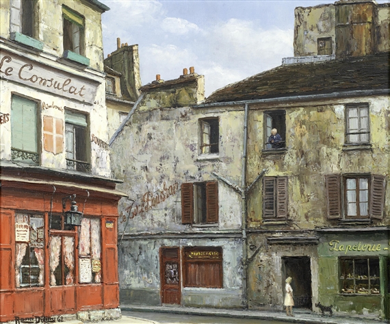 Montmartre Paris; Scéne de rue by René Dulieu