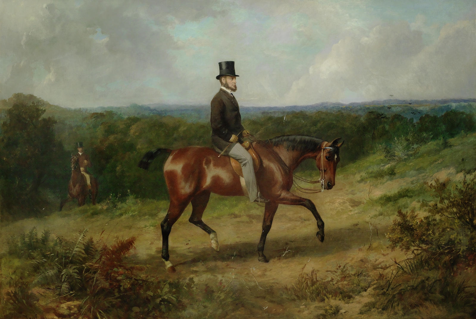 Artwork by George Earl, A Gentleman on a bay hunter in a woodland landscape, Made of Oil on canvas