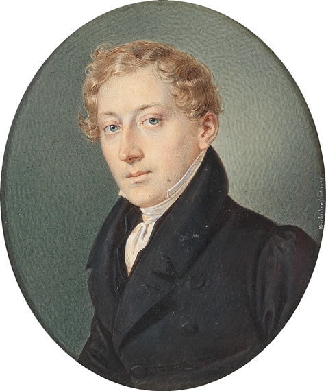 A portrait of a blond gentleman in a black jacket