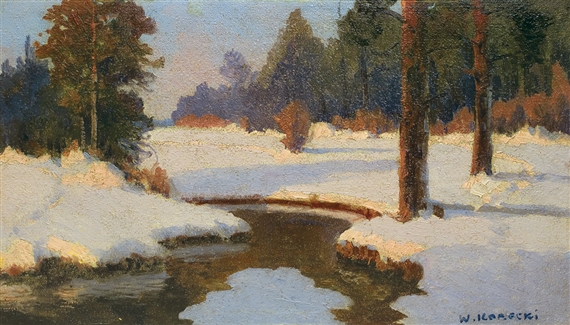 A brook in the winter forest by Wiktor Korecki