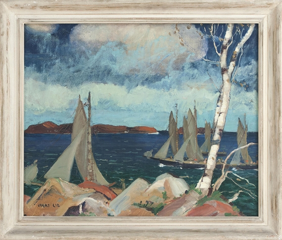 A birch along the coast. Signed lower left Jonas Lie by Jonas Lie