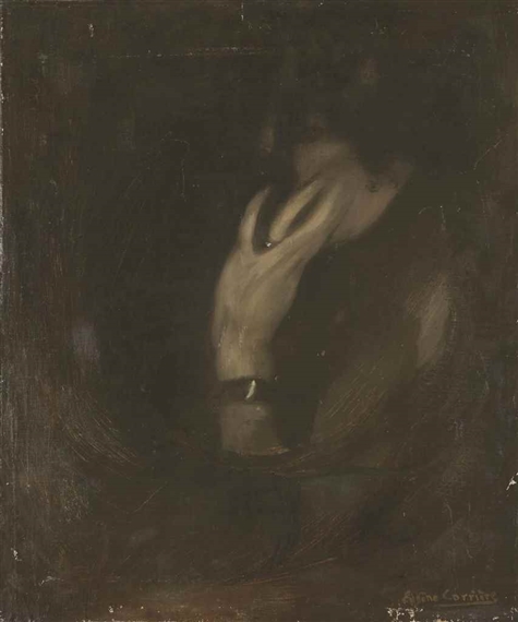 Femme de profil vers la gauche, la main sur le visage by Eugène Carrière