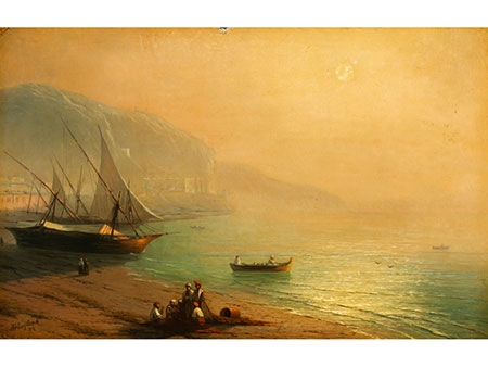 Sailing boats along the crimean coast by Ivan Aivazovsky, 1874