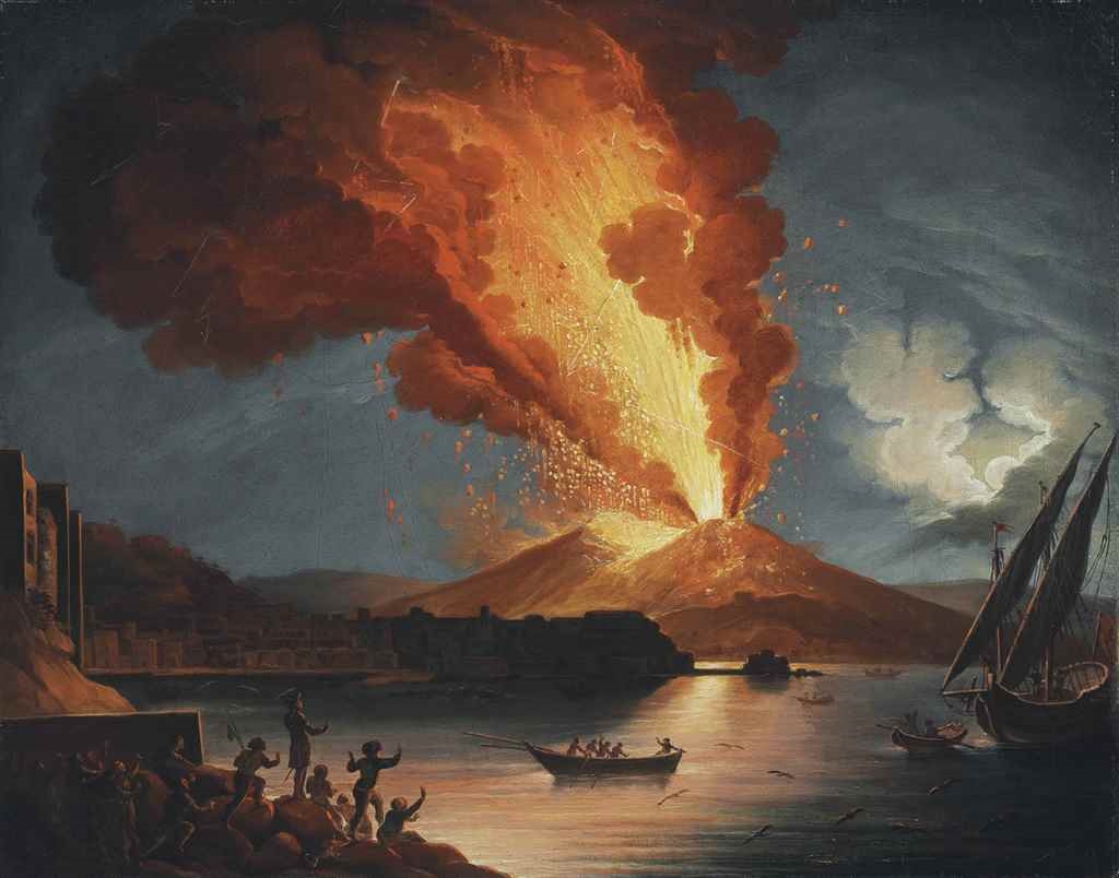 PierreJacques Volaire The Bay of Naples at night with Mount Vesuvius