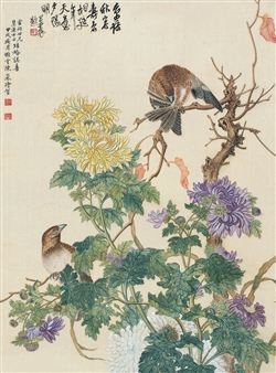 BIRDS AND CHRYSANTHEMUM - Chen Lanyun