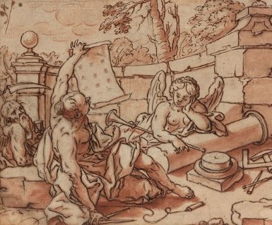 Allégorie de l'architecture accompagnée du Temps et de la Renommée by German School, 18th Century