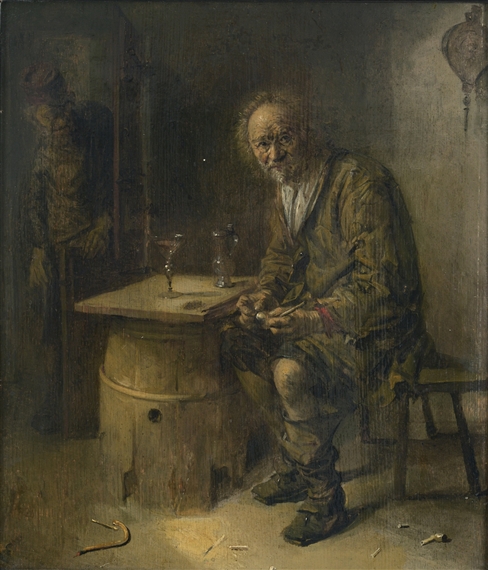 A MAN SEATED IN AN INTERIOR WITH A PIPE by Abraham Diepraam