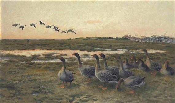 Bean Geese in a marshy Landscape by Bruno Liljefors, 1921
