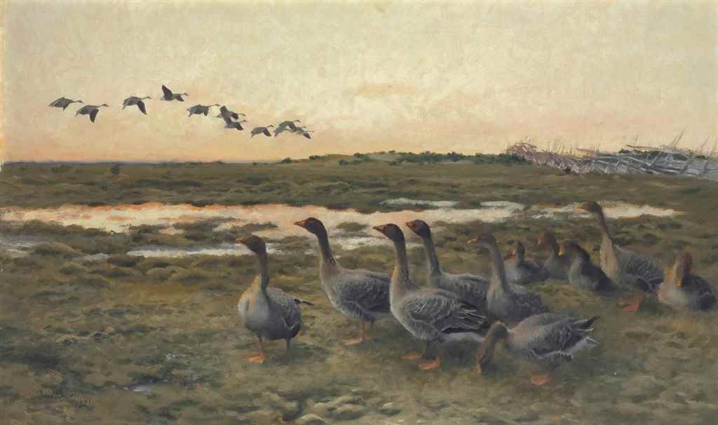Artwork by Bruno Liljefors, Bean Geese in a marshy Landscape, Made of oil on canvas