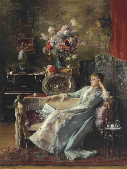 Young Woman sitting on a Sofa by Mihaly Munkacsy, 1887