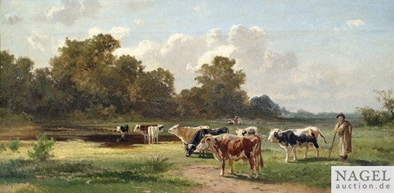 Gustav Ranzoni | Cows on a pasture | MutualArt