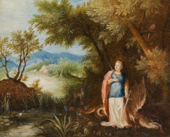 Adriaen Van Stalbemt | Saint Margaret of Antioch with the dragon (Circa ...