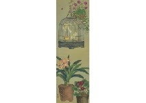 Little bird and potted flowers by Banka Nonagase