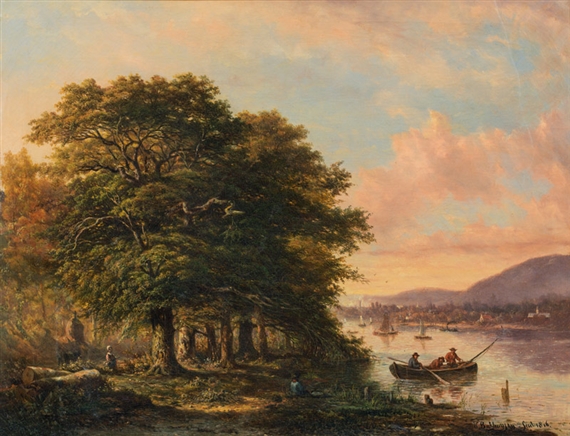Riverlandscape with fishermen by Alexander Hieronymus Bakhuyzen, 1846