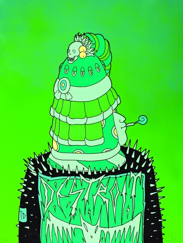 Artwork by Jesús Benítez, Destroit (Green), Made of Screenprint on paper with hand painted acrylic