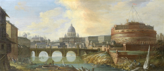 The Tiber, Rome with Castel Sant'Angelo beyond by Italian School, 18th Century