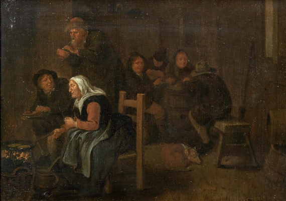 Peasants in an interior by Jan Jacobsz Molenaer