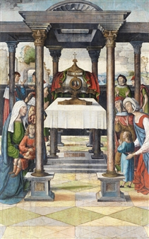 Figures worshipping at the shrine of Saint Stephen's relics - Juan Rodriguez de Solis