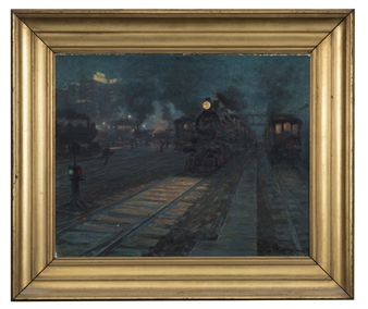 Night scene at a train station - William Frederick Stecher
