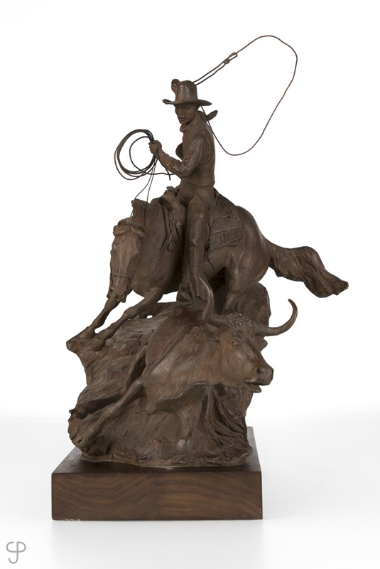 Mehl Lawson | Cowboy roping a longhorn | MutualArt