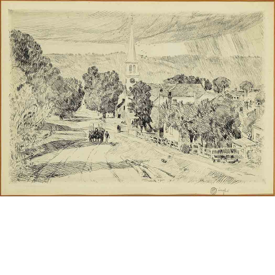 Artwork by Childe Hassam, Vermont Village (C./ C. 221), Made of etching on cream wove paper