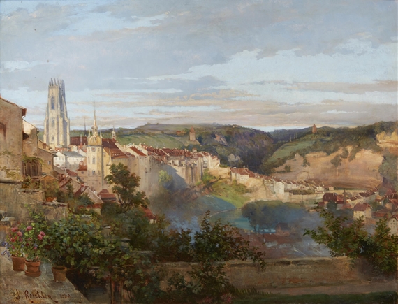 A view of Fribourg, Switzerland by Joseph Reichlen, 1889