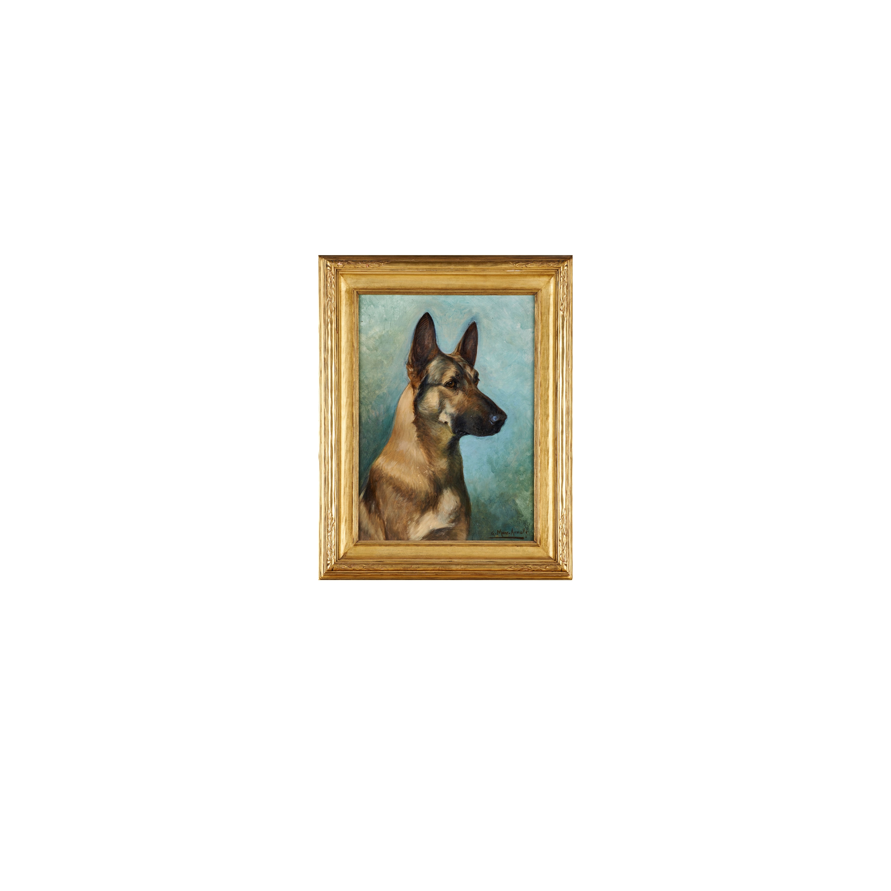 Artwork by Gustave Muss-Arnolt, 2 works, Carolina Dog and German Shepherd portraits, Made of Oils on canvas