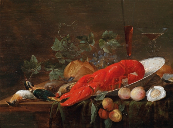 A still life with lobster by Pieter van Overschee