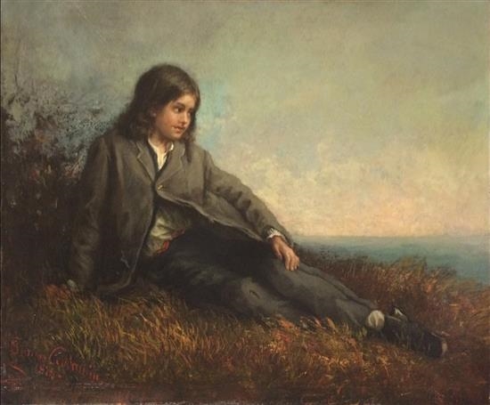 Young boy looking at the sea by Jeanne Courawin
