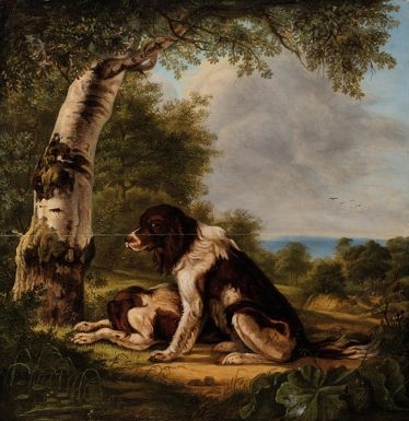 Deux chiens dans un paysage by Camille Joseph Etienne Roqueplan