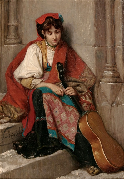 Girl with Guitar by Jules-Pierre van Biesbroeck