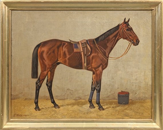 Portrait of a racehorse in the stable by Fritz Volkers