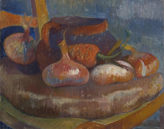 Nature morte: oignons, carotte et pot by Meyer Isaac de Haan