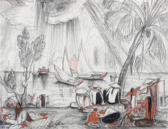 Paysage exotique animé by André Maire, 1932