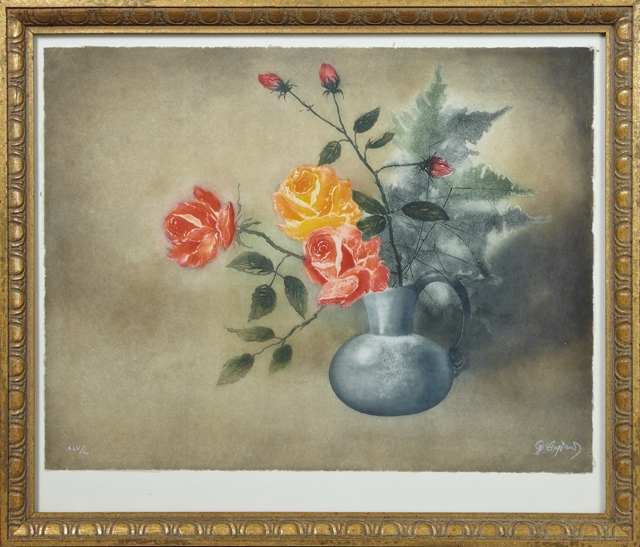 Artwork by P. Captain, Still Life of Roses in a Blue Pitcher, Made of print