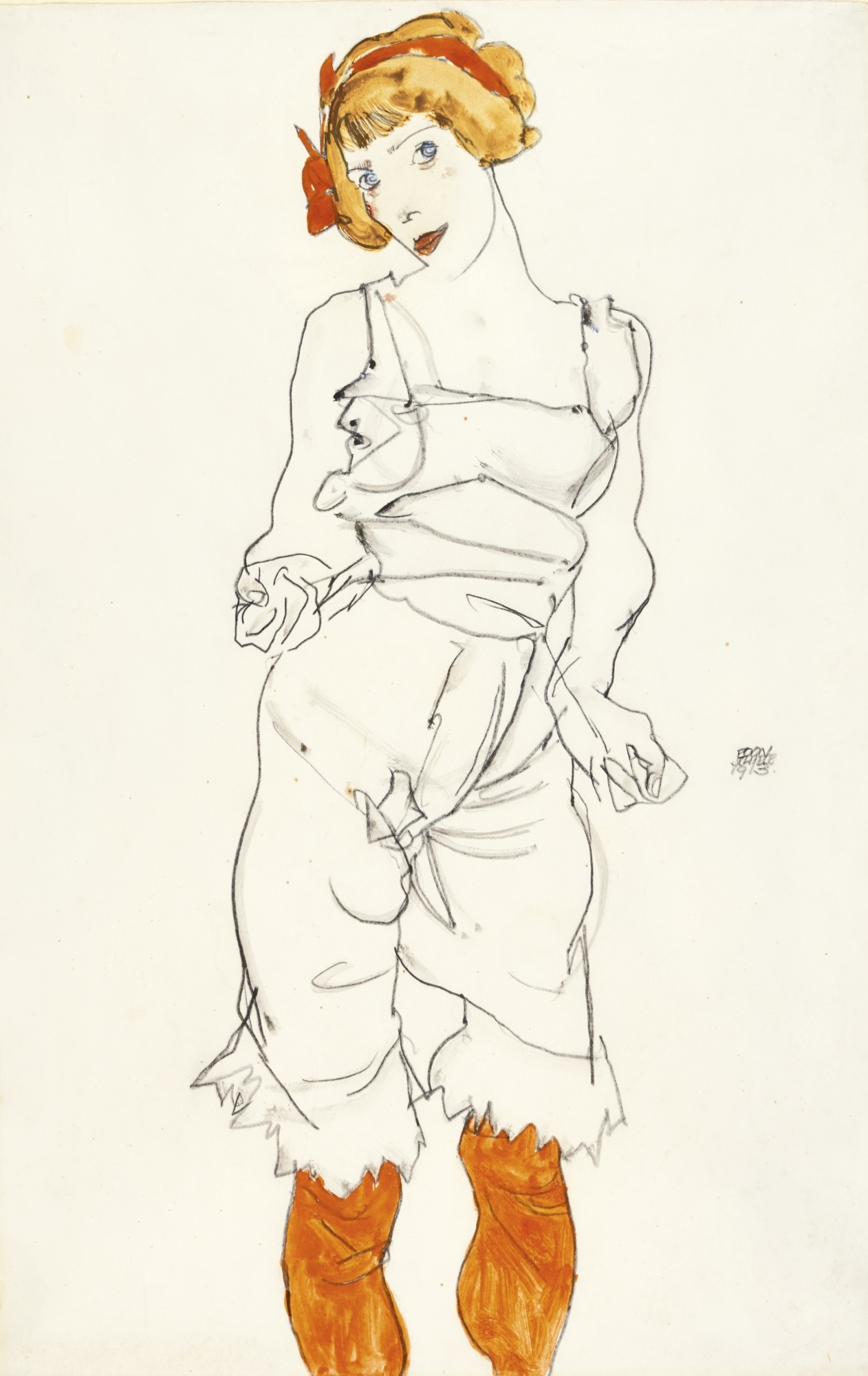 FRAU IN UNTERWÄSCHE UND STRÜMPFEN (VALERIE NEUZIL) (WOMAN IN UNDERCLOTHES AND STOCKINGS) by Egon Schiele, 1913